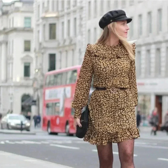 Who What Wear Dresses & Skirts - Who What Wear Target Leopard Chiffon Ruffle Dress Size Medium EUC